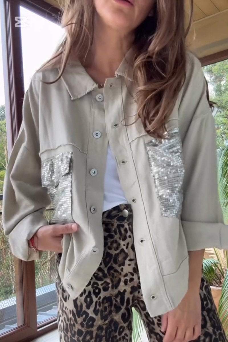 Hemdjacke mit Pailletten | Oversize-Schnitt | Lässiger Glamour