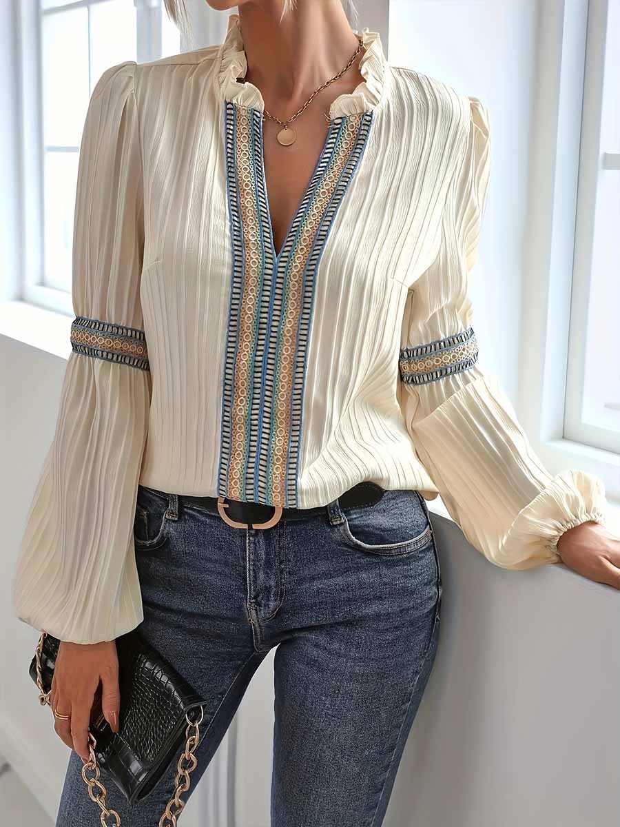 Bluse mit Zierborte | Ballonärmel | Strukturierter Stoff