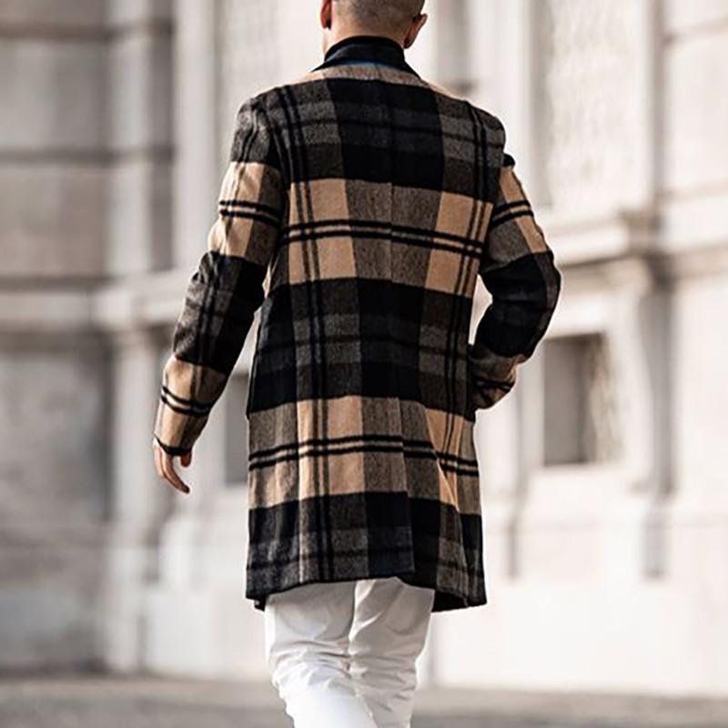 Herren Karierter Mid-Length Mantel mit Reverskragen