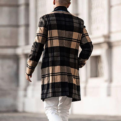 Herren Karierter Mid-Length Mantel mit Reverskragen