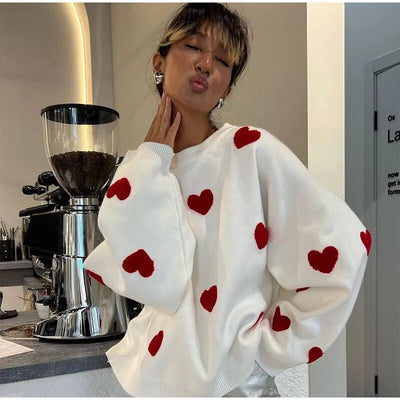 Übergroßer Pullover mit Herzmotiv für Damen