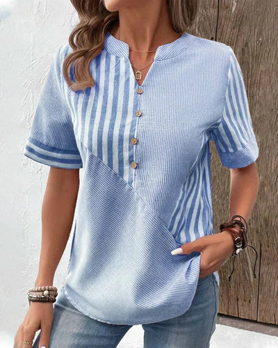 Bluse mit Streifenmuster | Stehkragen | Knopfleiste vorn