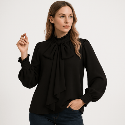 Bluse mit Schluppe | Rüschenkragen | Fließende Eleganz