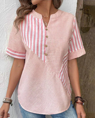 Bluse mit Streifenmuster | Stehkragen | Knopfleiste vorn