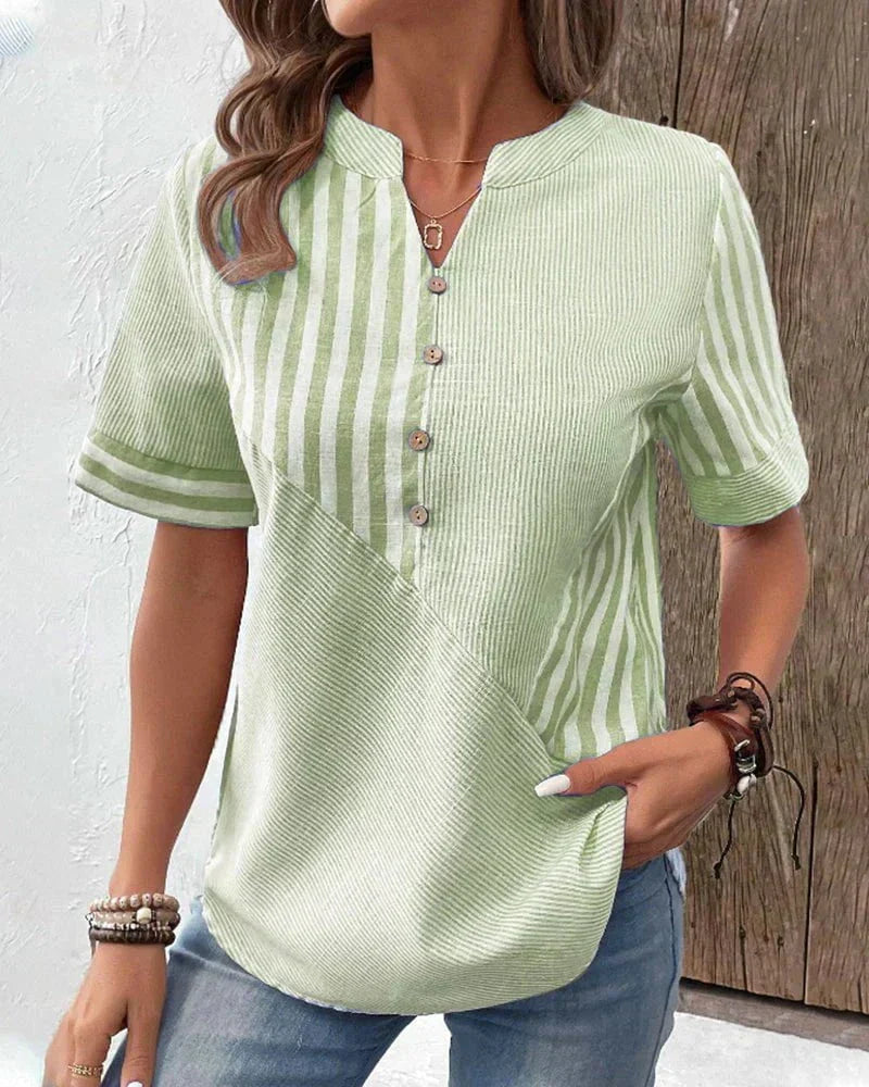 Bluse mit Streifenmuster | Stehkragen | Knopfleiste vorn