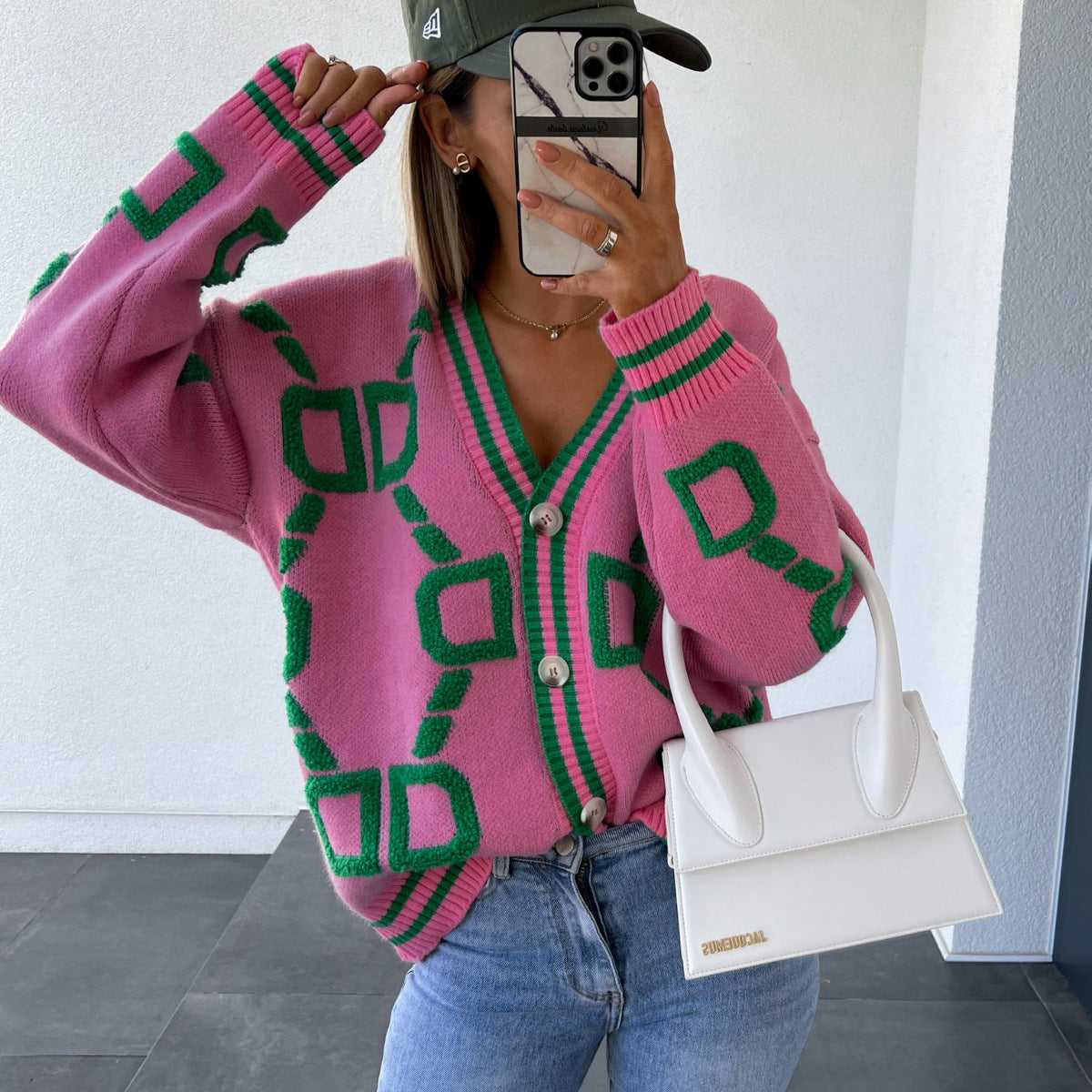 Oversized-Strickcardigan | Geometrisches Muster | Stylischer Hingucker