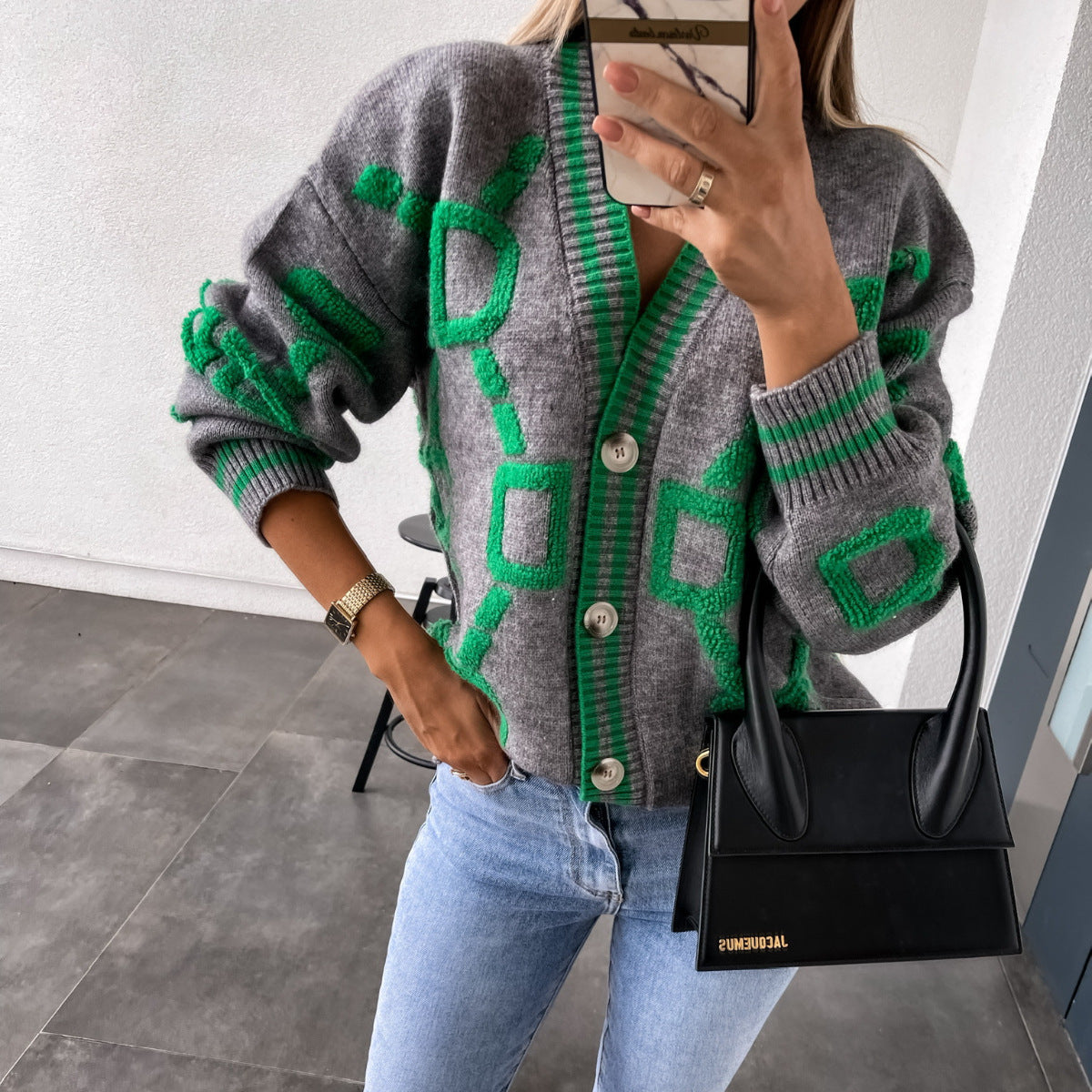 Oversized-Strickcardigan | Geometrisches Muster | Stylischer Hingucker