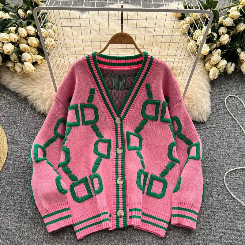Oversized-Strickcardigan | Geometrisches Muster | Stylischer Hingucker