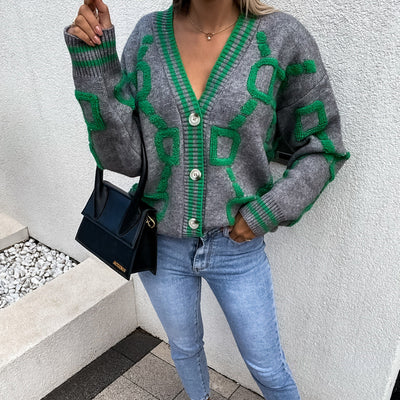 Oversized-Strickcardigan | Geometrisches Muster | Stylischer Hingucker