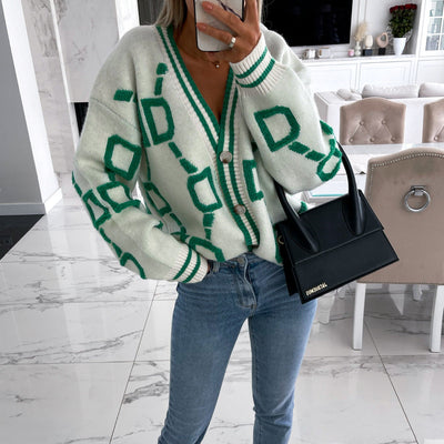 Oversized-Strickcardigan | Geometrisches Muster | Stylischer Hingucker