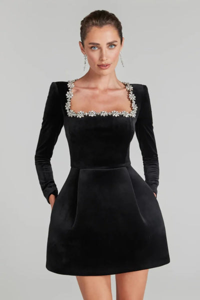 Angelina | Samt Glitzerndes Blumen-Kleid