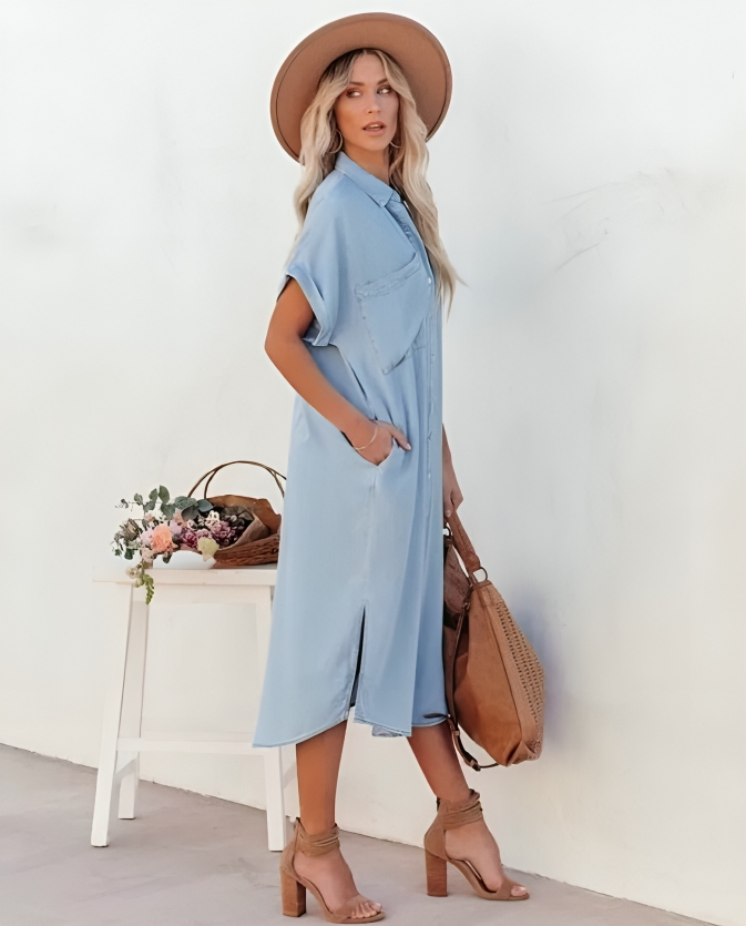 Christina | Kurzärmeliges Denim Hemdkleid