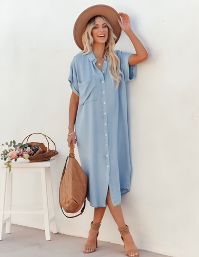Christina | Kurzärmeliges Denim Hemdkleid