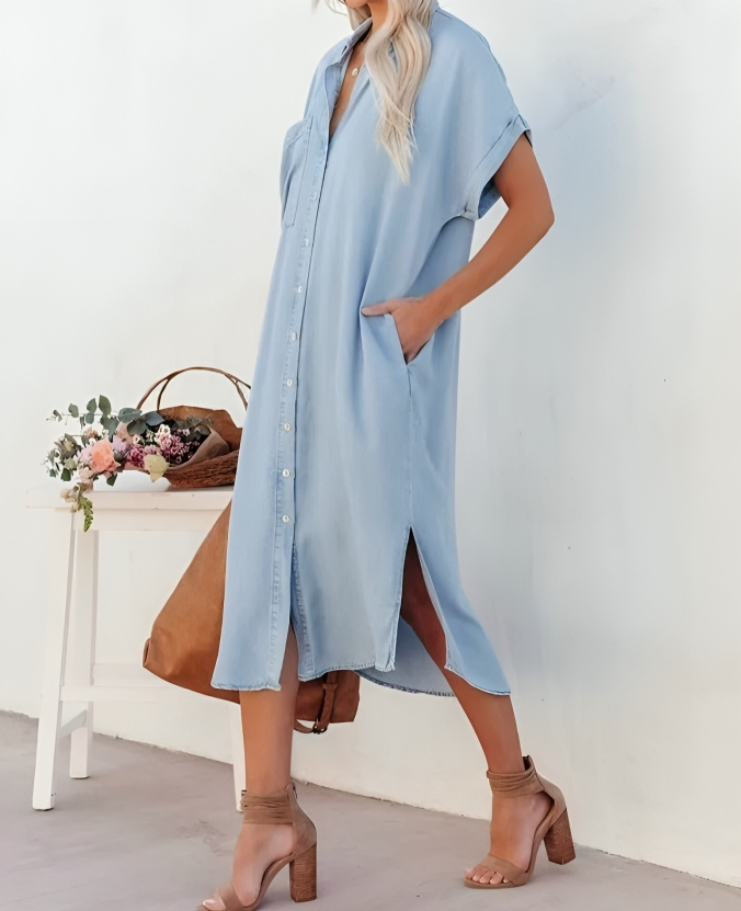 Christina | Kurzärmeliges Denim Hemdkleid