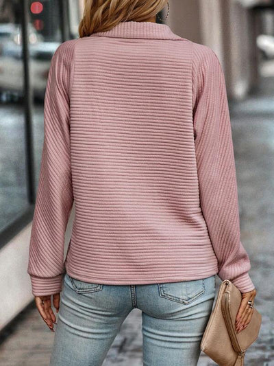 Half Zip V-Ausschnitt Pullover Damen
