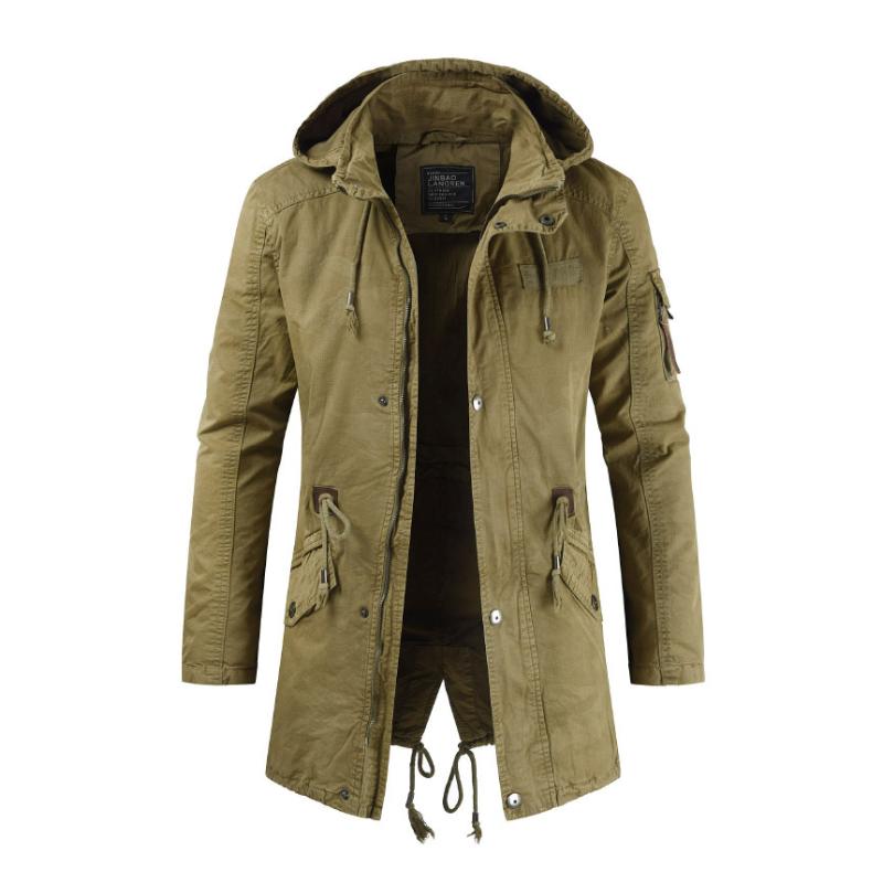 Herrentrenchcoat mit Kapuze und mehreren Taschen