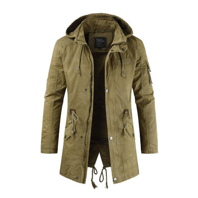 Herrentrenchcoat mit Kapuze und mehreren Taschen