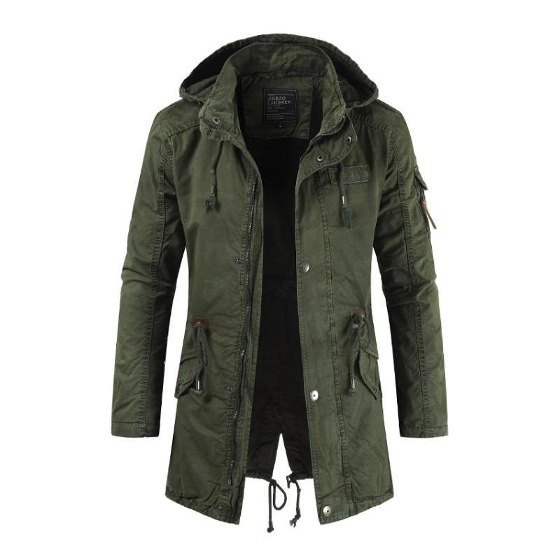 Herrentrenchcoat mit Kapuze und mehreren Taschen