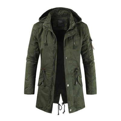 Herrentrenchcoat mit Kapuze und mehreren Taschen