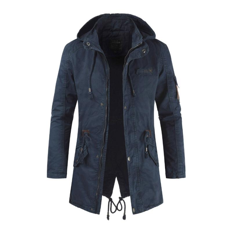 Herrentrenchcoat mit Kapuze und mehreren Taschen