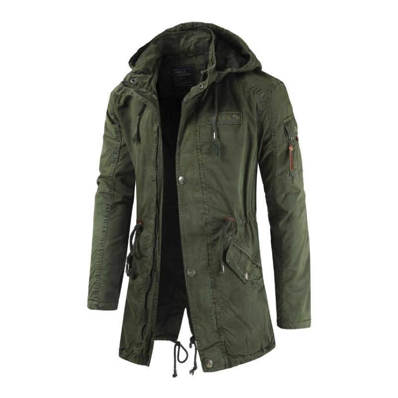 Herrentrenchcoat mit Kapuze und mehreren Taschen