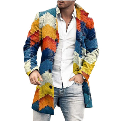 Eleganter mehrfarbiger Mantel mit Knöpfen für Herren