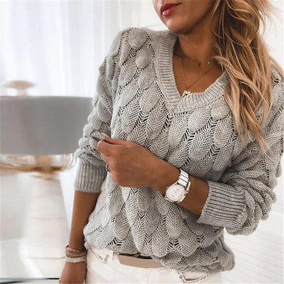 Modischer Strickpullover mit V-Ausschnitt für Damen