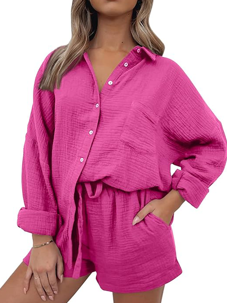 Rosanna® | Lässiges Set aus Hemd mit Kragen und Shorts mit Kordelzug