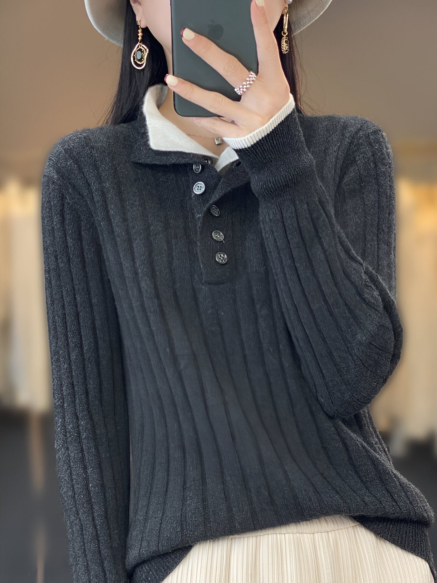 Eva | Casual Turn-Down Kragen Pullover Stricktop für Damen