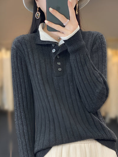 Eva | Casual Turn-Down Kragen Pullover Stricktop für Damen