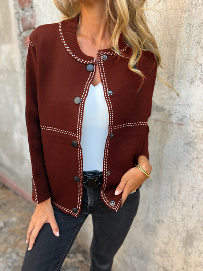 Jacke mit Kontrastnähten | Rundhalsausschnitt | Strukturierter Look