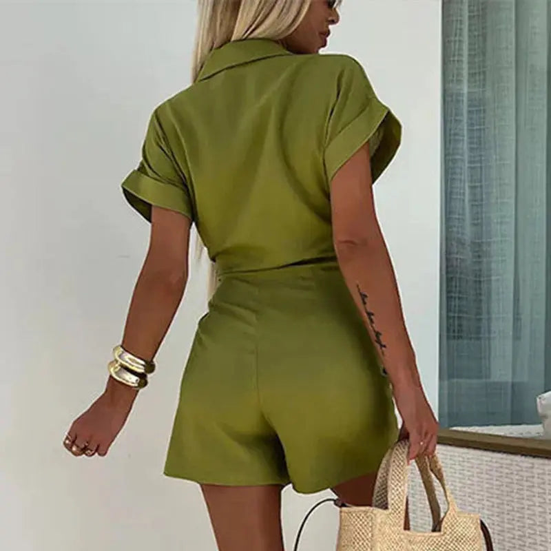 Jumpsuit mit Bindegürtel | Kurzarm | Sommerlich Elegant