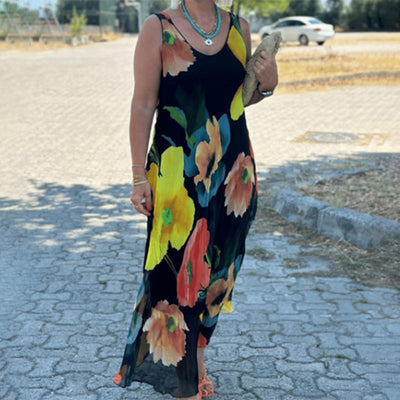 Maxikleid mit Blumenprint | Ärmellos | Luftiger Fall