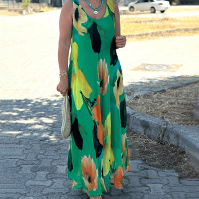 Maxikleid mit Blumenprint | Ärmellos | Luftiger Fall