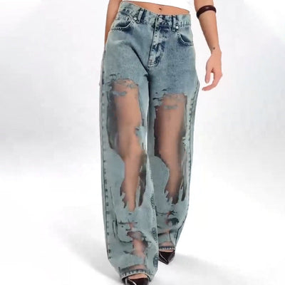 Jeans mit Mesh-Einsätzen | Weites Bein | Urbaner Statement-Look