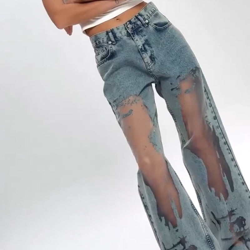 Jeans mit Mesh-Einsätzen | Weites Bein | Urbaner Statement-Look