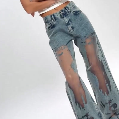 Jeans mit Mesh-Einsätzen | Weites Bein | Urbaner Statement-Look