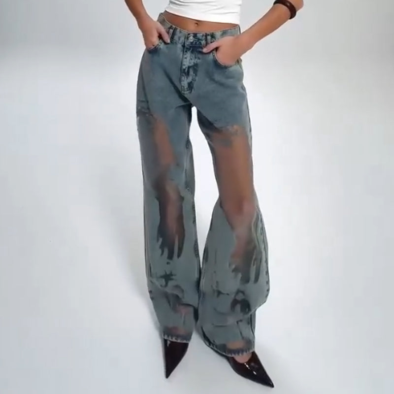 Jeans mit Mesh-Einsätzen | Weites Bein | Urbaner Statement-Look