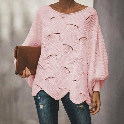 Oversize-Strickpullover | Rundhalsausschnitt | Wellen-Lochmuster