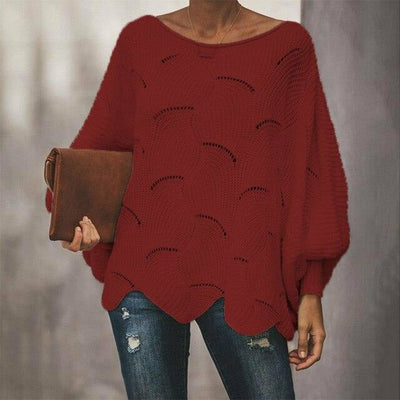 Oversize-Strickpullover | Rundhalsausschnitt | Wellen-Lochmuster