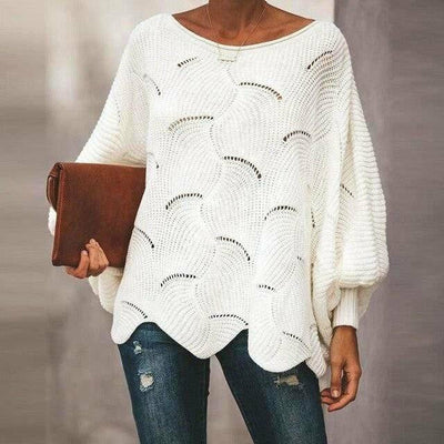 Oversize-Strickpullover | Rundhalsausschnitt | Wellen-Lochmuster