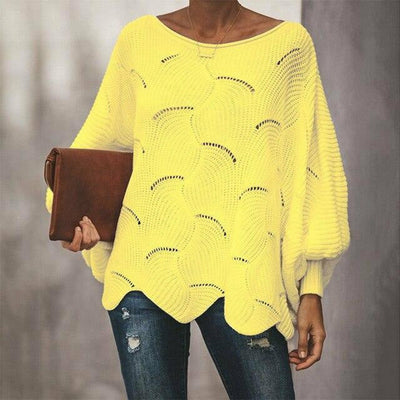 Oversize-Strickpullover | Rundhalsausschnitt | Wellen-Lochmuster