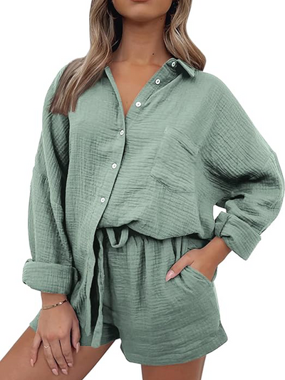 Rosanna® | Lässiges Set aus Hemd mit Kragen und Shorts mit Kordelzug