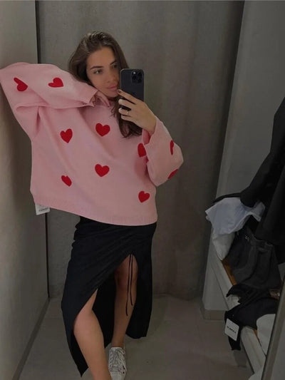 Übergroßer Pullover mit Herzmotiv für Damen