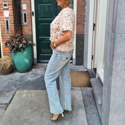 Birgit | Glamouröses Feder-T-Shirt mit Pailletten