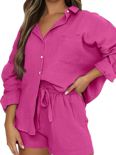 Rosanna® | Lässiges Set aus Hemd mit Kragen und Shorts mit Kordelzug